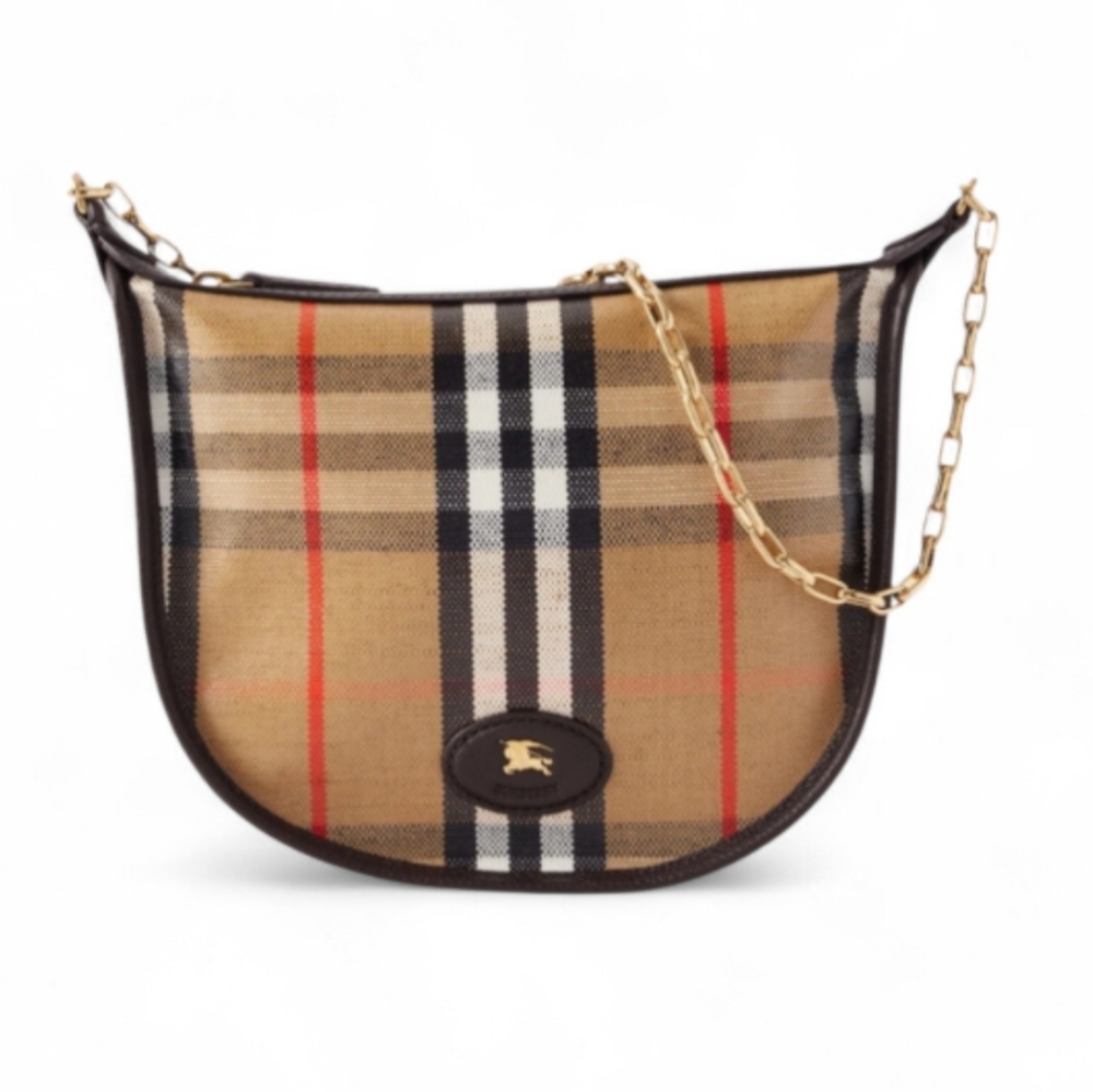 BURBERRY Leather trimmed  coated canvas shoulder bag Sand Color - Picture 7 of 16